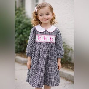Marmellata Gingham Smocked Dress Girls 6 Pink Dogs Embroidery Poodles Classic